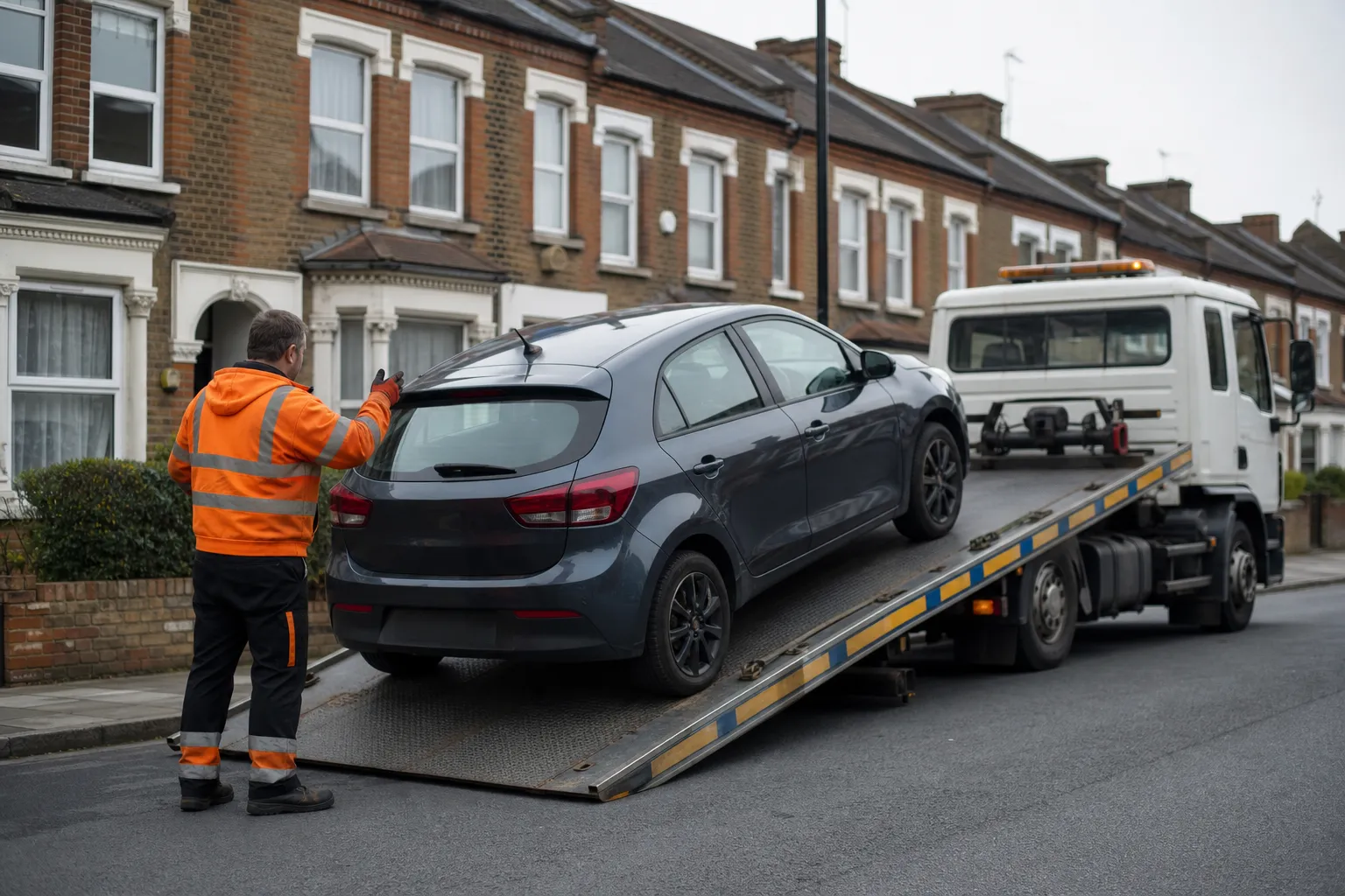 A car being loaded onto a recovery truck
